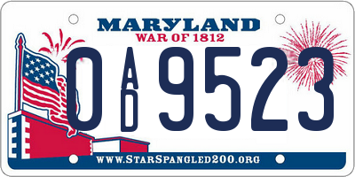 MD license plate 0AD9523