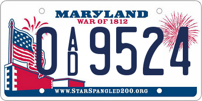 MD license plate 0AD9524