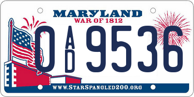 MD license plate 0AD9536