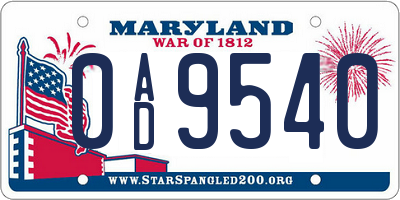 MD license plate 0AD9540