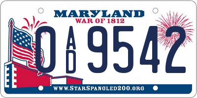 MD license plate 0AD9542