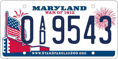 MD license plate 0AD9543