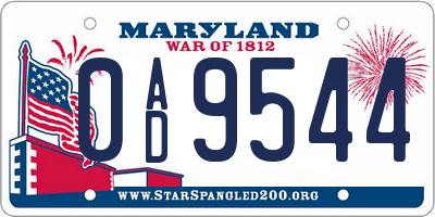 MD license plate 0AD9544