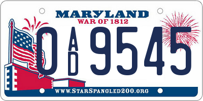 MD license plate 0AD9545