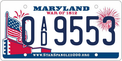 MD license plate 0AD9553