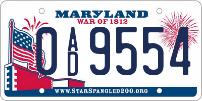 MD license plate 0AD9554