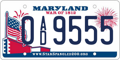 MD license plate 0AD9555