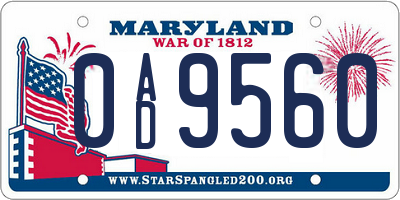 MD license plate 0AD9560
