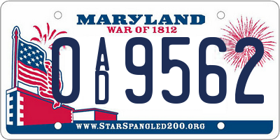 MD license plate 0AD9562