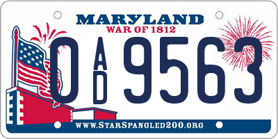 MD license plate 0AD9563