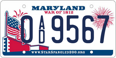 MD license plate 0AD9567