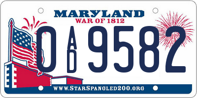 MD license plate 0AD9582