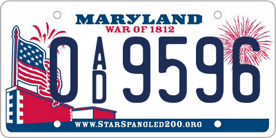 MD license plate 0AD9596