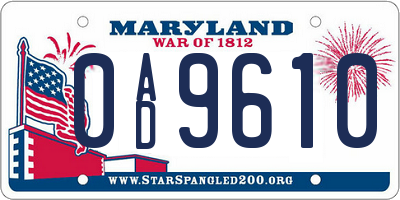 MD license plate 0AD9610