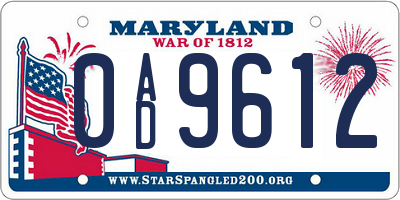 MD license plate 0AD9612