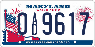 MD license plate 0AD9617