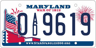 MD license plate 0AD9619