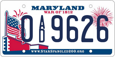 MD license plate 0AD9626