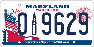 MD license plate 0AD9629