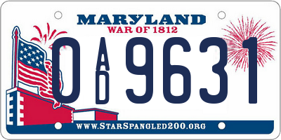 MD license plate 0AD9631