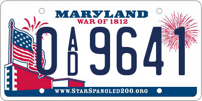 MD license plate 0AD9641