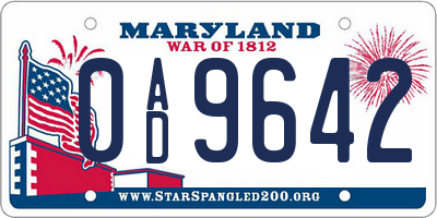 MD license plate 0AD9642