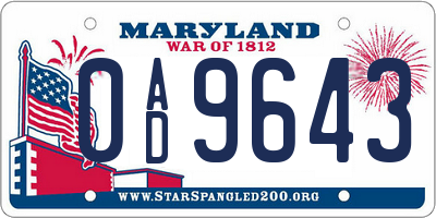 MD license plate 0AD9643