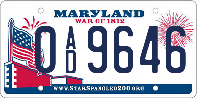 MD license plate 0AD9646