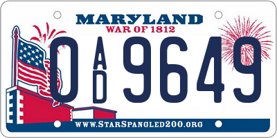 MD license plate 0AD9649