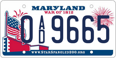 MD license plate 0AD9665