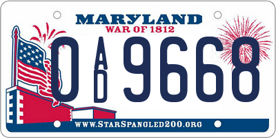 MD license plate 0AD9668