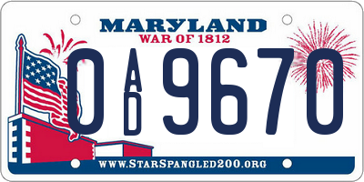 MD license plate 0AD9670