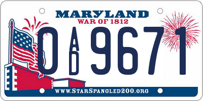 MD license plate 0AD9671