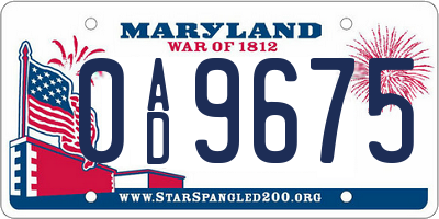 MD license plate 0AD9675