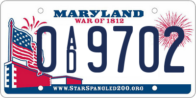 MD license plate 0AD9702