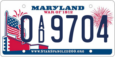 MD license plate 0AD9704