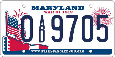 MD license plate 0AD9705