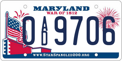 MD license plate 0AD9706