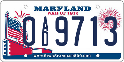 MD license plate 0AD9713