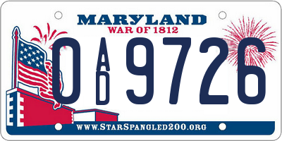 MD license plate 0AD9726