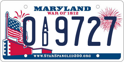 MD license plate 0AD9727