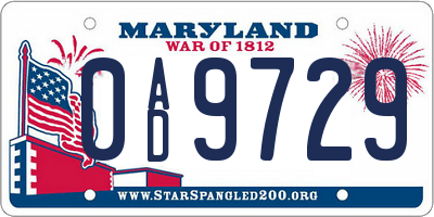 MD license plate 0AD9729