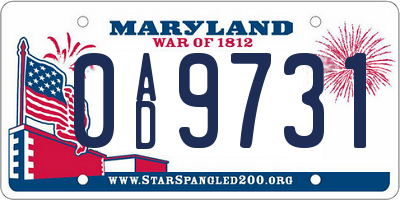MD license plate 0AD9731