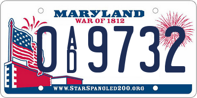 MD license plate 0AD9732