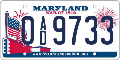 MD license plate 0AD9733