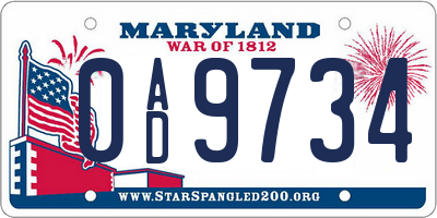 MD license plate 0AD9734