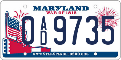 MD license plate 0AD9735