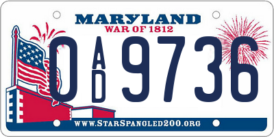 MD license plate 0AD9736