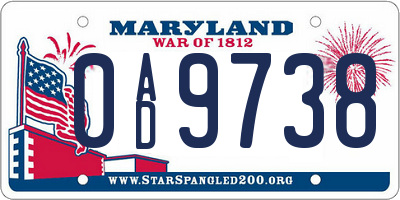 MD license plate 0AD9738