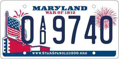 MD license plate 0AD9740